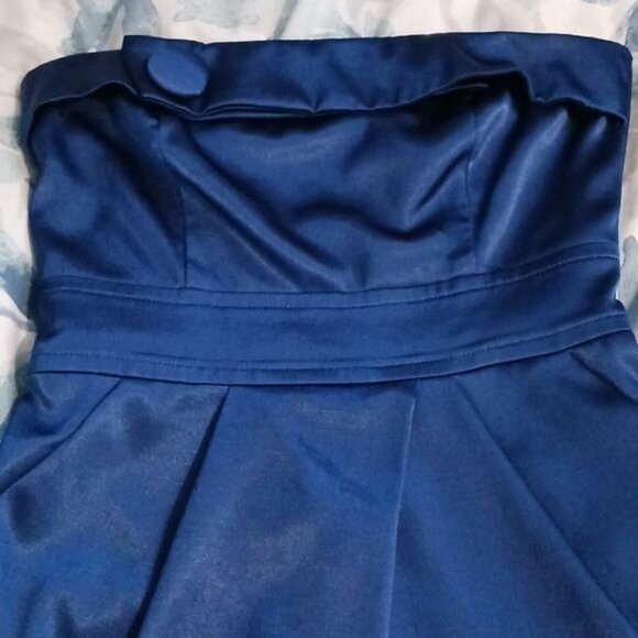 Teeze Me Strapless Mini Dress Front Button Fold Detail Royal Blue Size 9 Junior - Picture 7 of 10